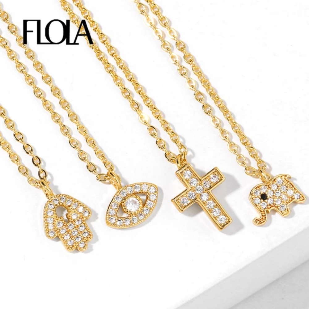 Gold Crystal Pendant Cross Necklace